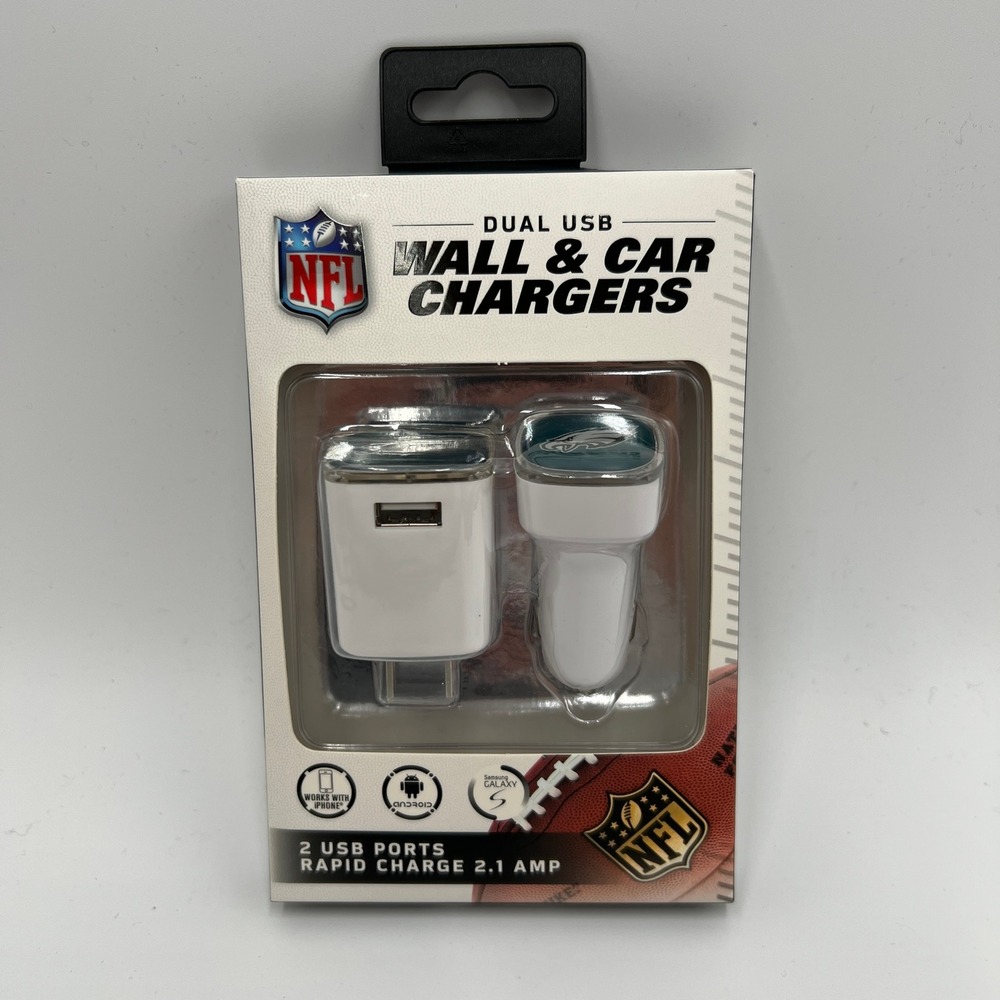 NFL Philadelphia Eagles Dual USB Wall and Car Charger Set SOAR 2.1A Rapid Charge